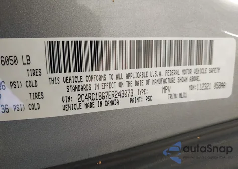 2014 Chrysler Town & Country Touring из США, поврежденный, VIN 2C4RC1BG7ER243073